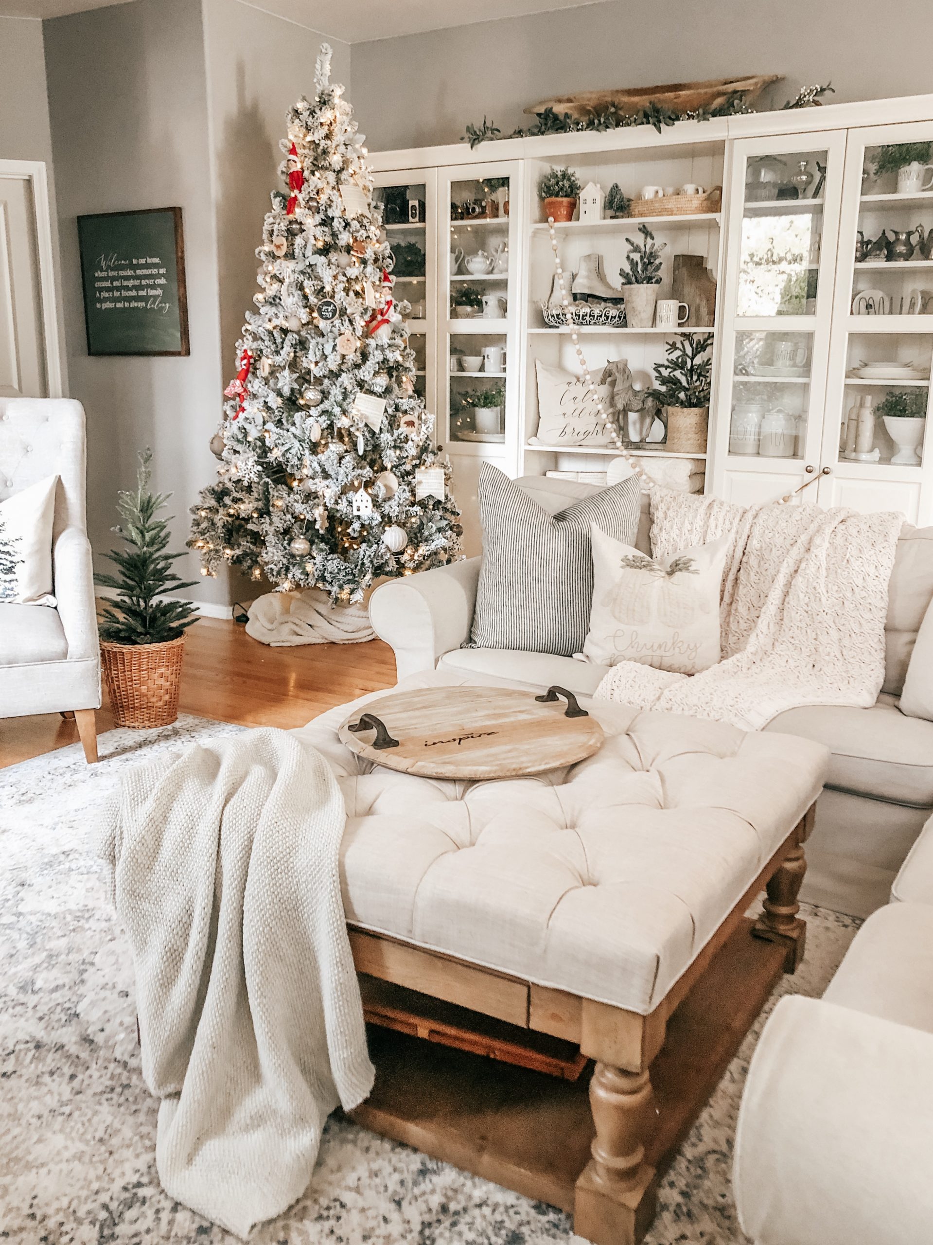 A Cozy White Cottage Christmas Living Room Tour | Rain And Pine