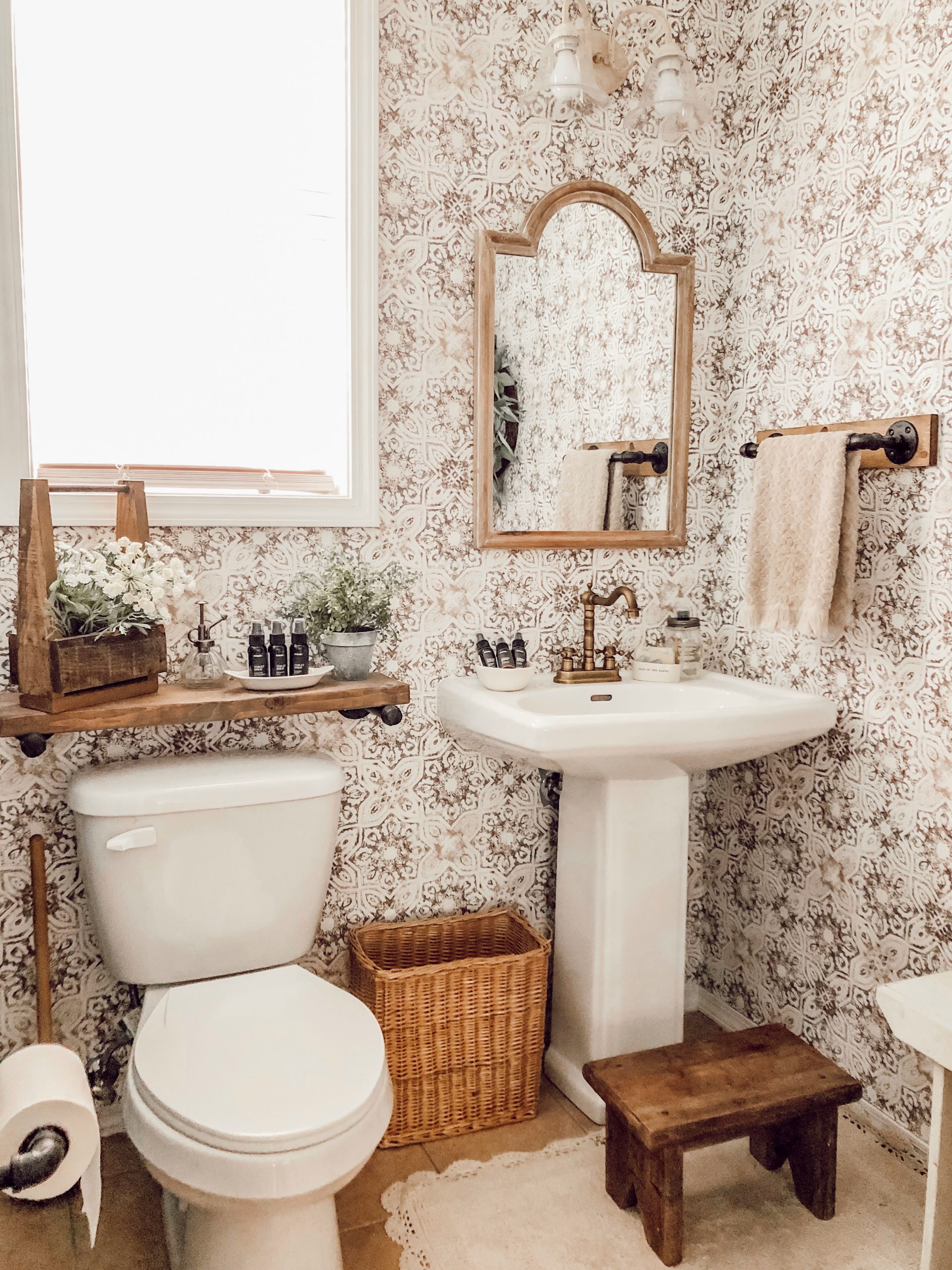 Modern Rustic Farmhouse Bathroom Makeover with Vintage Patina Tile